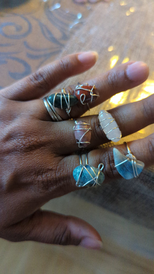 Wire Wrapped Crystal Rings || Adjustable || Genuine Crystals|| Healing Jewelry || Inspired Vibrations