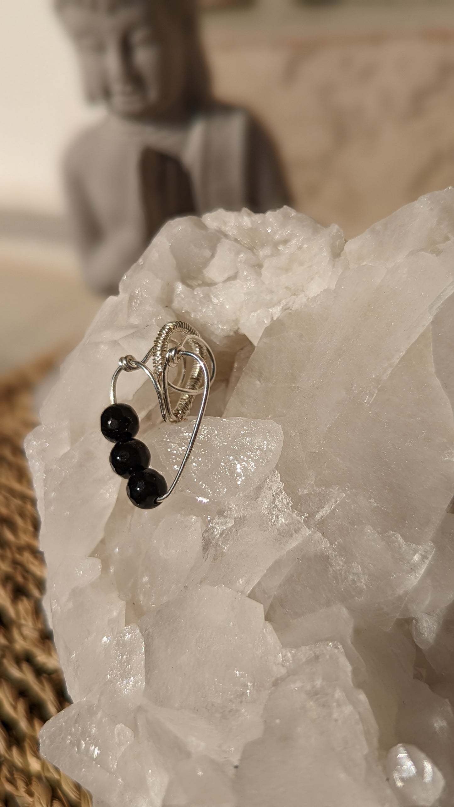 Onyx Bead Heart Pendant | Silver Wire Wrapped Necklaces | Crystal Necklace | Healing Jewelry | Inspired Vibrations