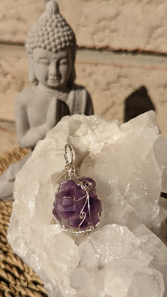 Amethyst Cluster Pendant || Silver Wire Wrapped Necklaces || Crystal Necklace || Healing Jewelry || Inspired Vibrations