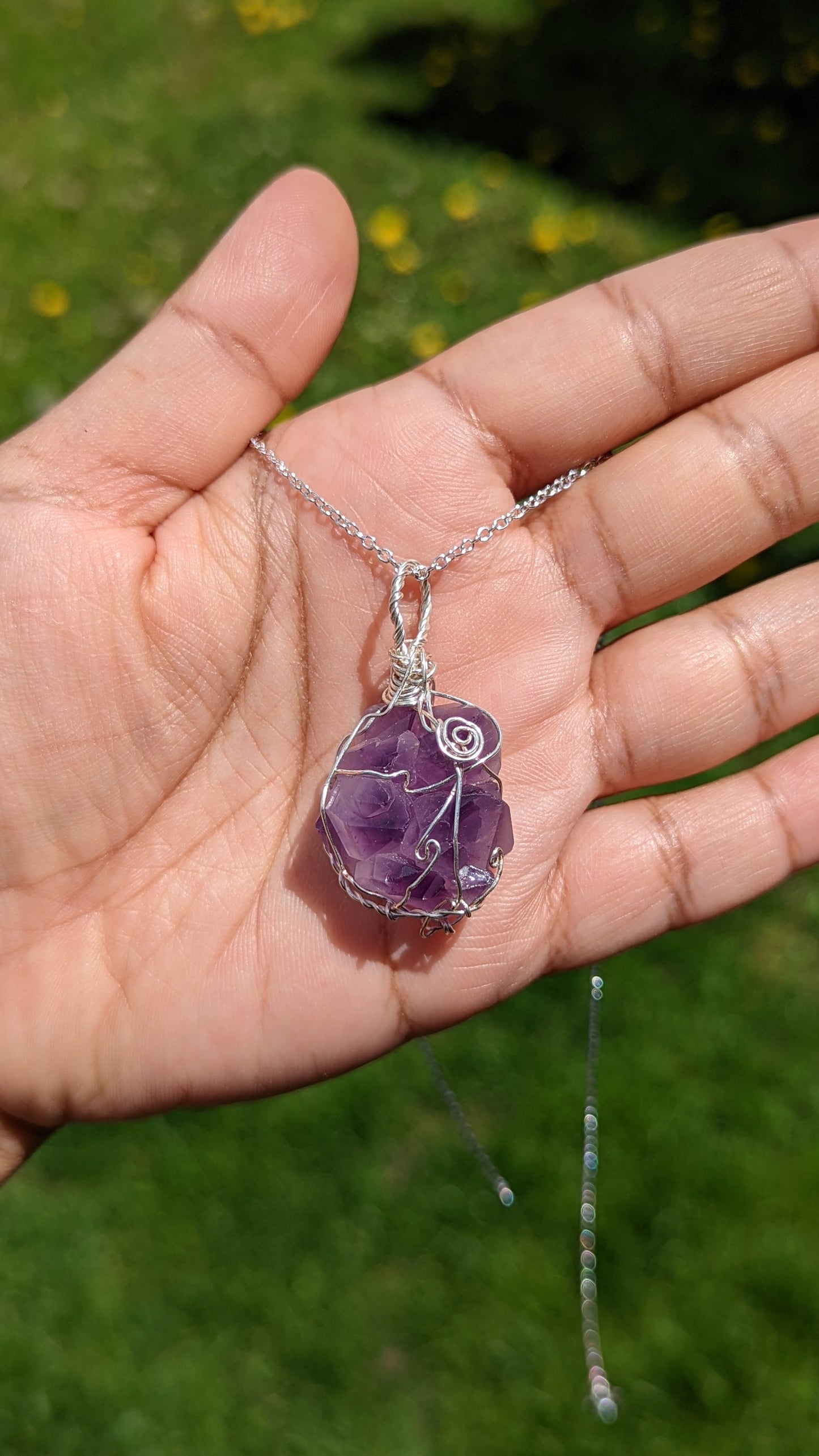 Amethyst Cluster Pendant || Silver Wire Wrapped Necklaces || Crystal Necklace || Healing Jewelry || Inspired Vibrations