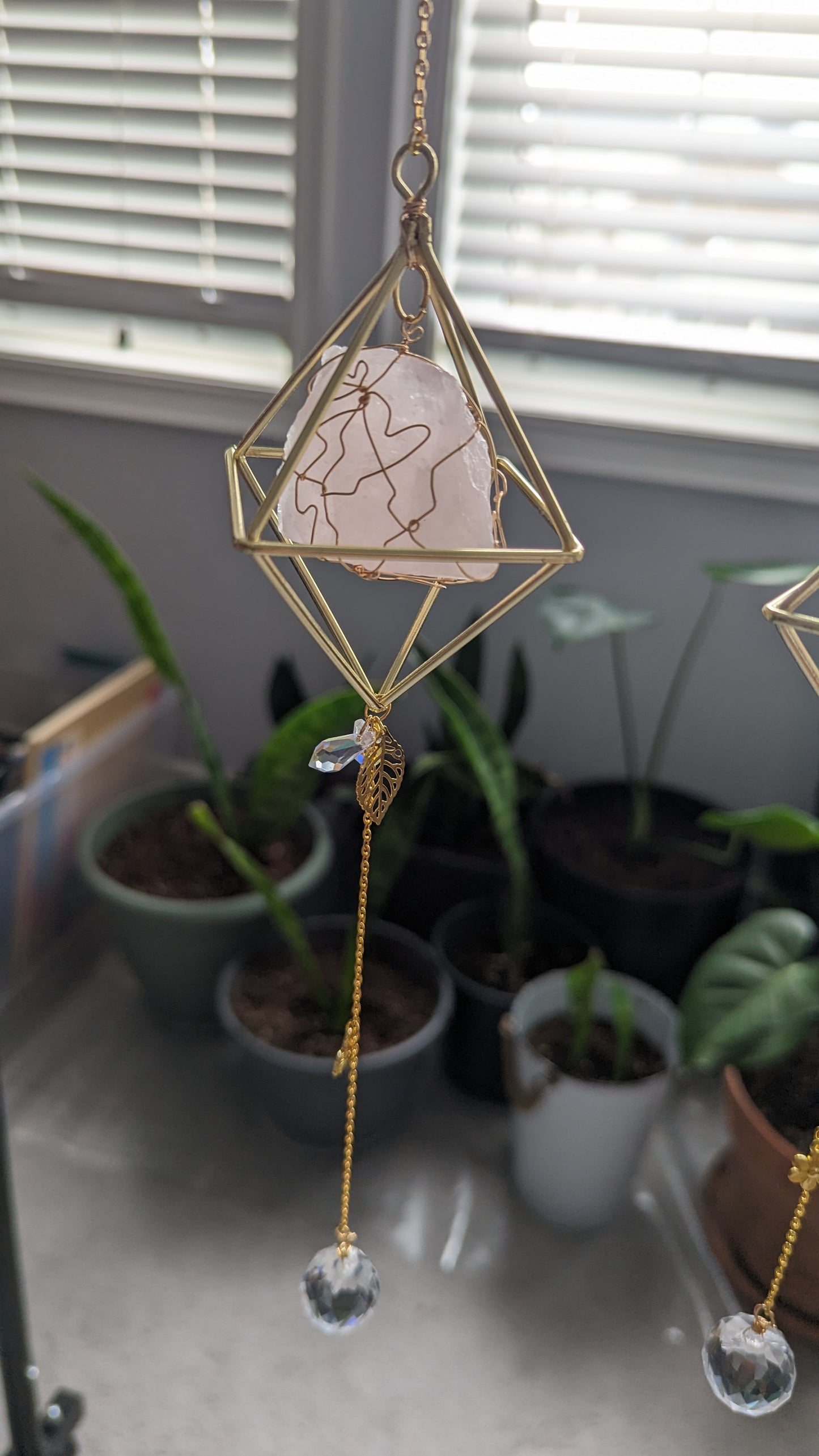 Rose Quartz IV Suncatcher || Wire Wrapped Crystal Suncatcher || Genuine Crystals|| Healing Décor || Inspired Vibrations