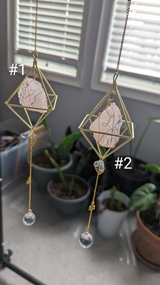 Rose Quartz IV Suncatcher || Wire Wrapped Crystal Suncatcher || Genuine Crystals|| Healing Décor || Inspired Vibrations