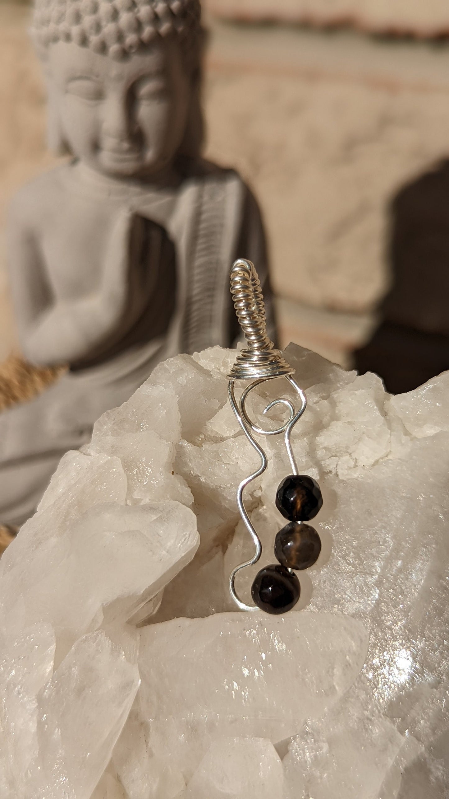 Black Onyx Abstract Pendant | Silver Wire Wrapped Necklaces | Crystal Necklace | Healing Jewelry |