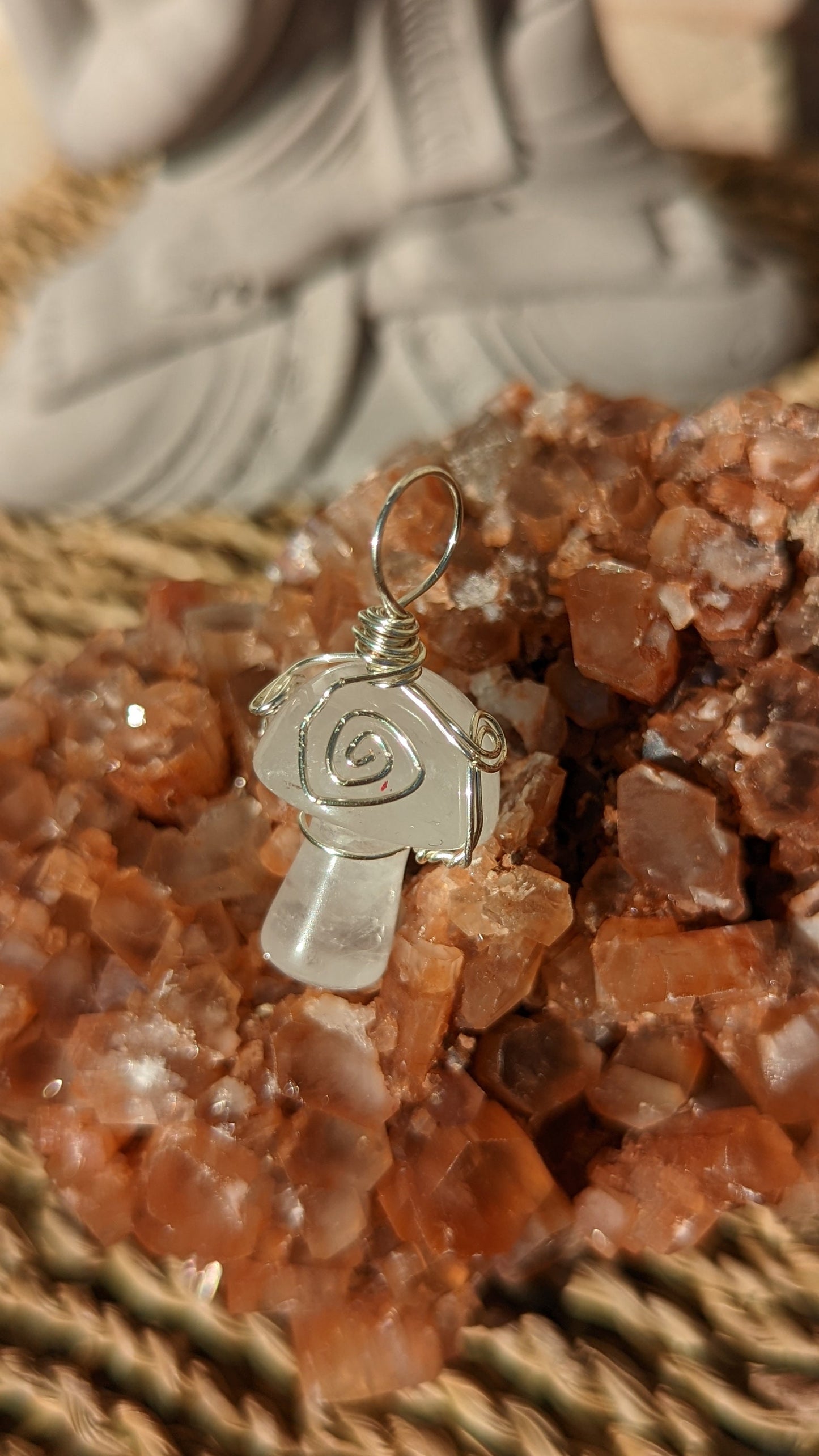 Quartz Mushroom Pendant | Silver Wire Wrapped Necklaces | Crystal Necklace | Healing Jewelry |