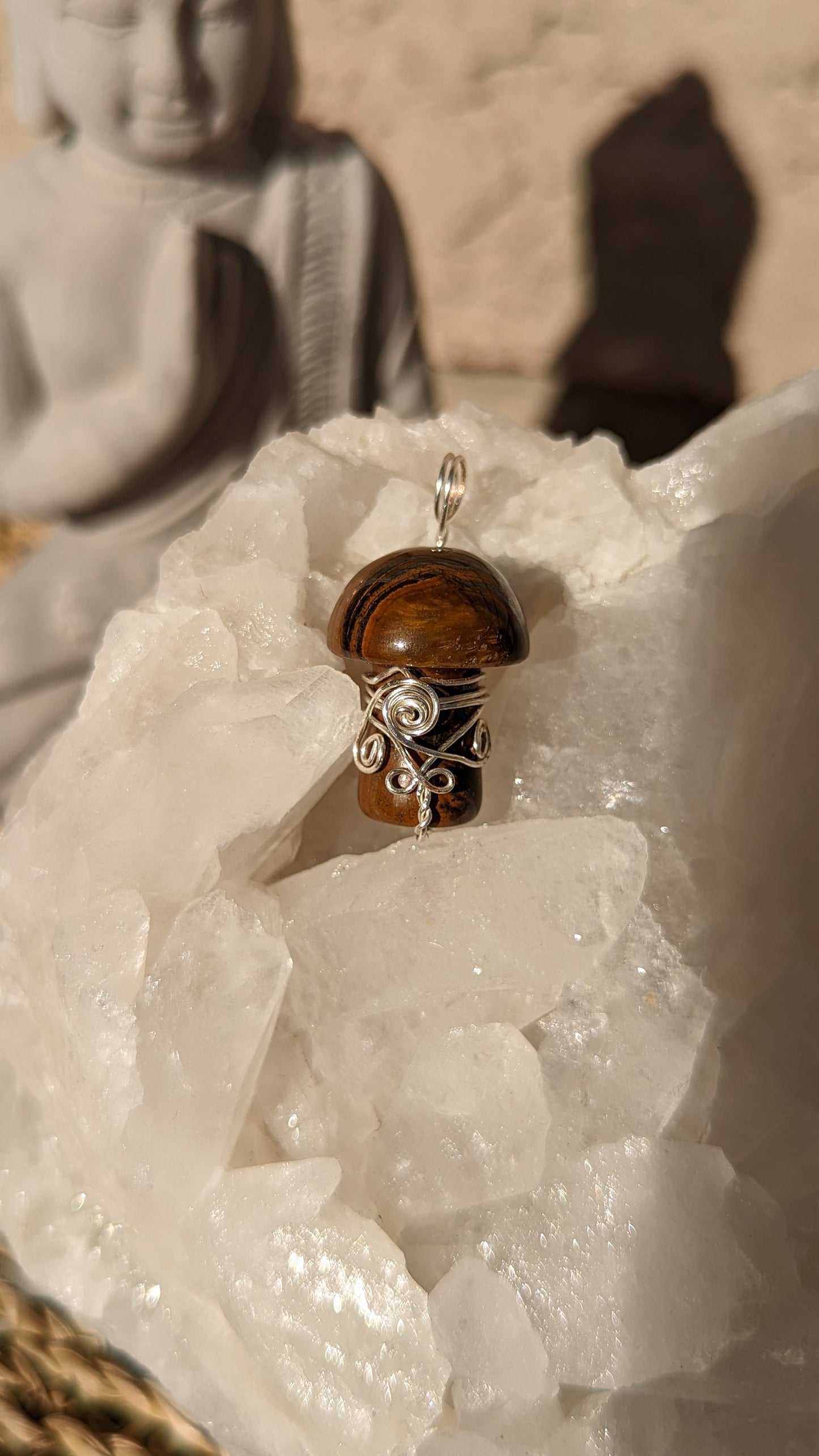 Tigers Eye Mushroom Pendant | Copper Wire Wrapped Necklaces | Crystal Necklace | Healing Jewelry |