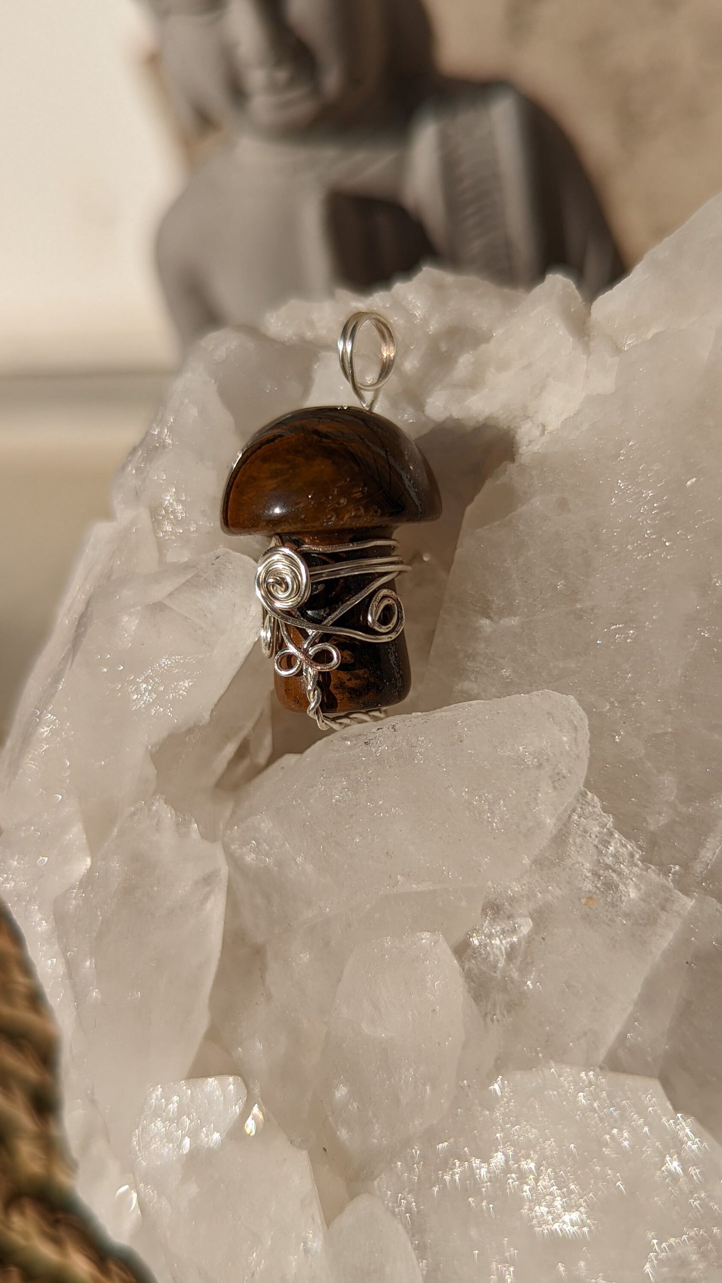 Tigers Eye Mushroom Pendant | Copper Wire Wrapped Necklaces | Crystal Necklace | Healing Jewelry |