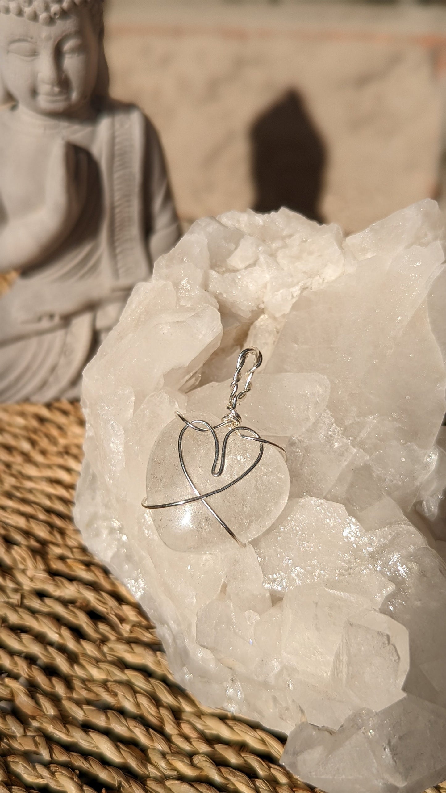 Quartz Heart Pendant | Silver Wire Wrapped Necklaces | Crystal Necklace | Healing Jewelry |