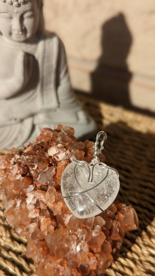 Quartz Heart Pendant | Silver Wire Wrapped Necklaces | Crystal Necklace | Healing Jewelry |