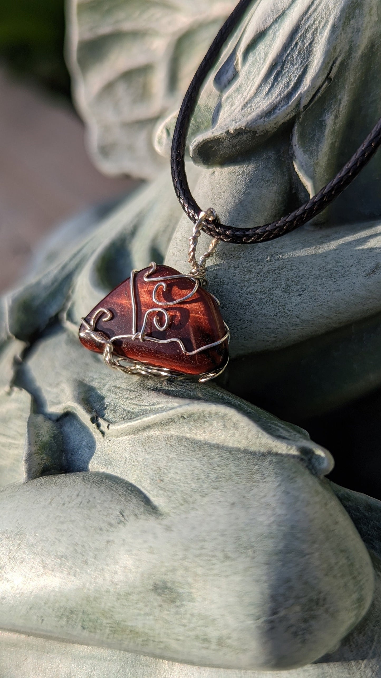 Red Tiger's Eye Pendant | Silver Wire Wrapped Necklaces | Crystal Necklace | Healing Jewelry |