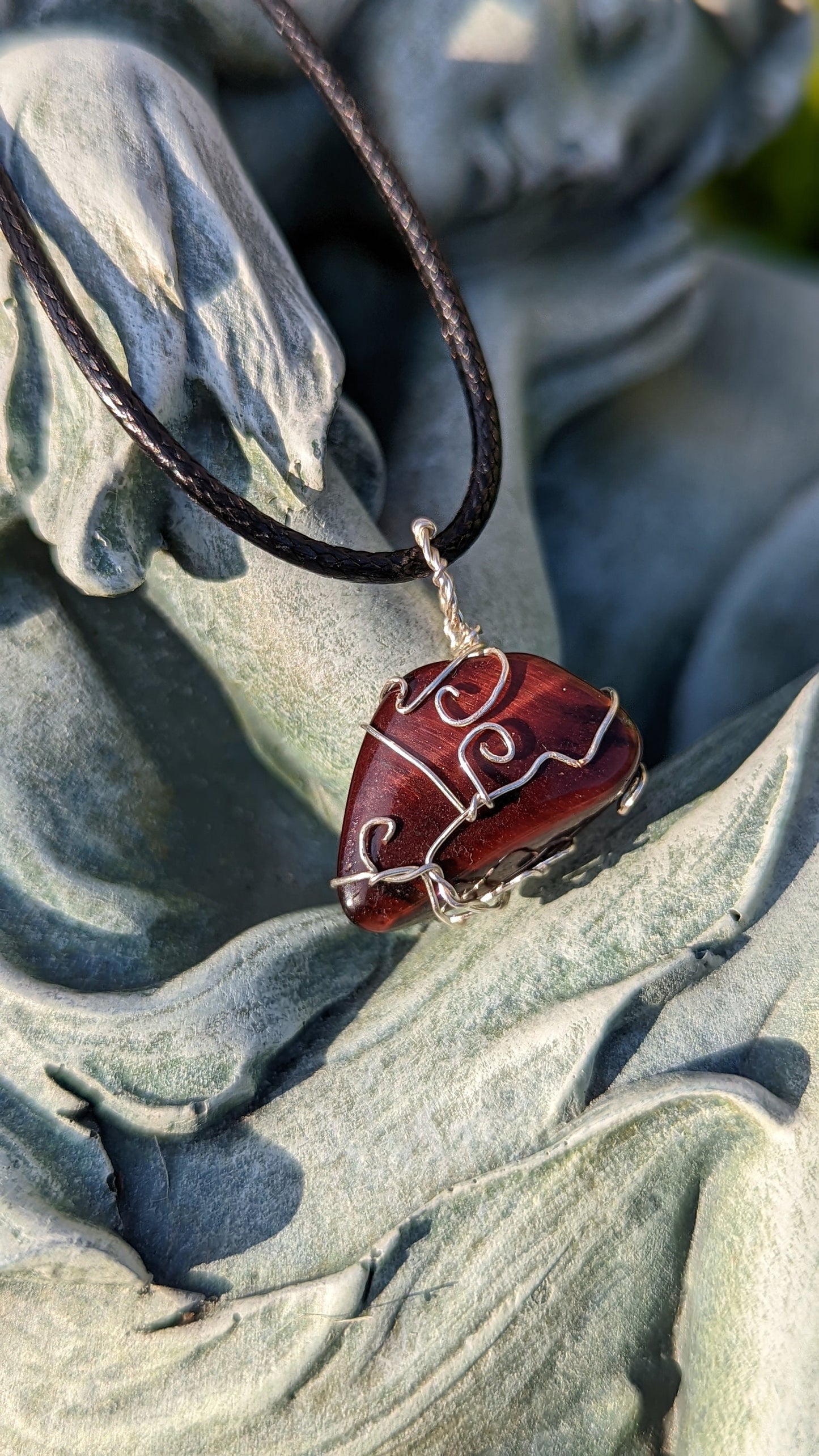 Red Tiger's Eye Pendant | Silver Wire Wrapped Necklaces | Crystal Necklace | Healing Jewelry |