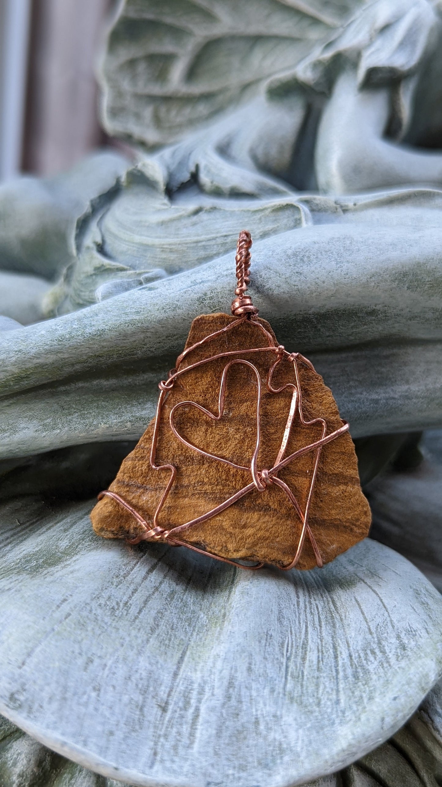 Tiger's Eye Flat Pendant | Copper Wire Wrapped Necklaces | Crystal Necklace | Healing Jewelry |