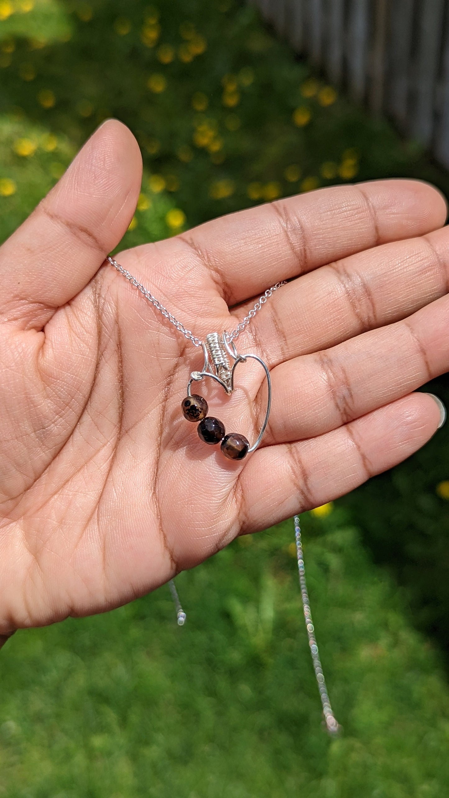 Onyx Beaded Heart Pendant || Silver Wire Wrapped Necklaces || Crystal Necklace || Healing Jewelry || Inspired Vibrations