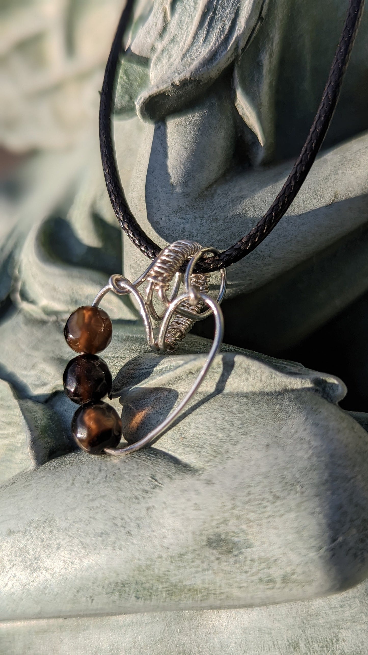 Onyx Beaded Heart Pendant || Silver Wire Wrapped Necklaces || Crystal Necklace || Healing Jewelry || Inspired Vibrations