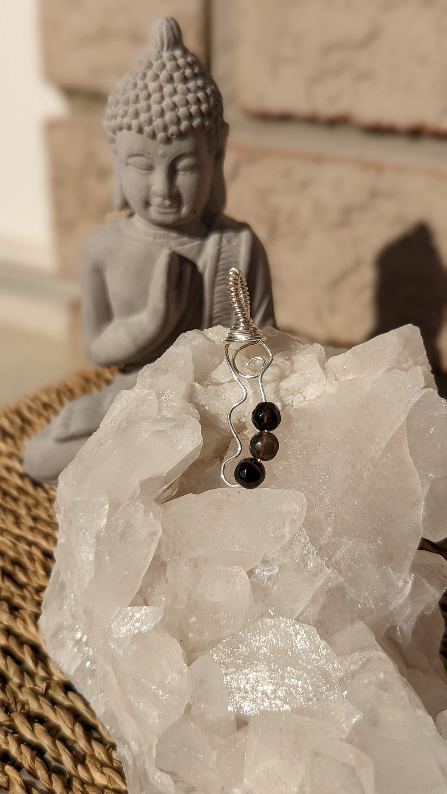 Black Onyx Abstract Pendant | Silver Wire Wrapped Necklaces | Crystal Necklace | Healing Jewelry |