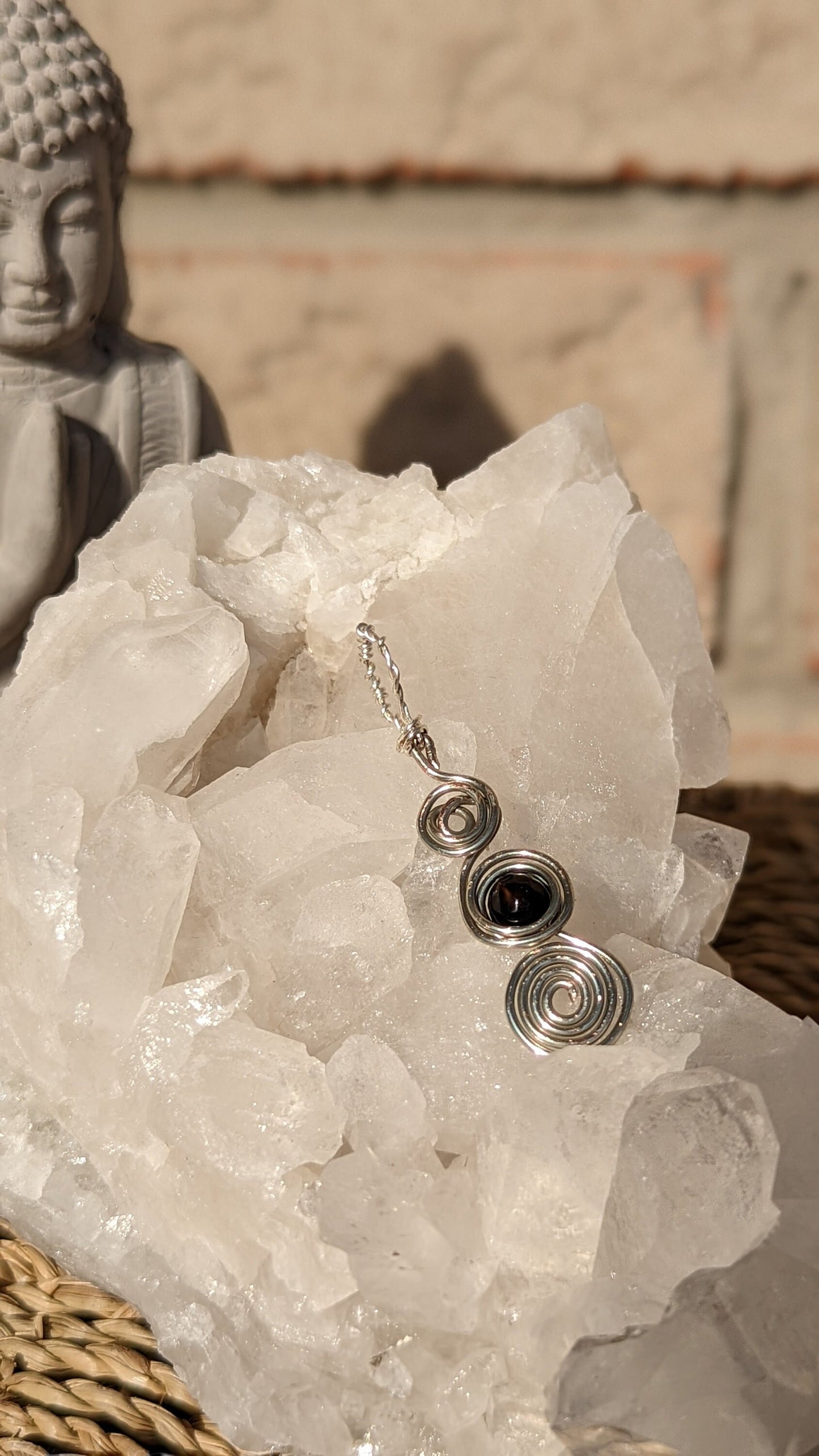 Black Onyx Abstract Pendant | Silver Wire Wrapped Necklaces | Crystal Necklace | Healing Jewelry |