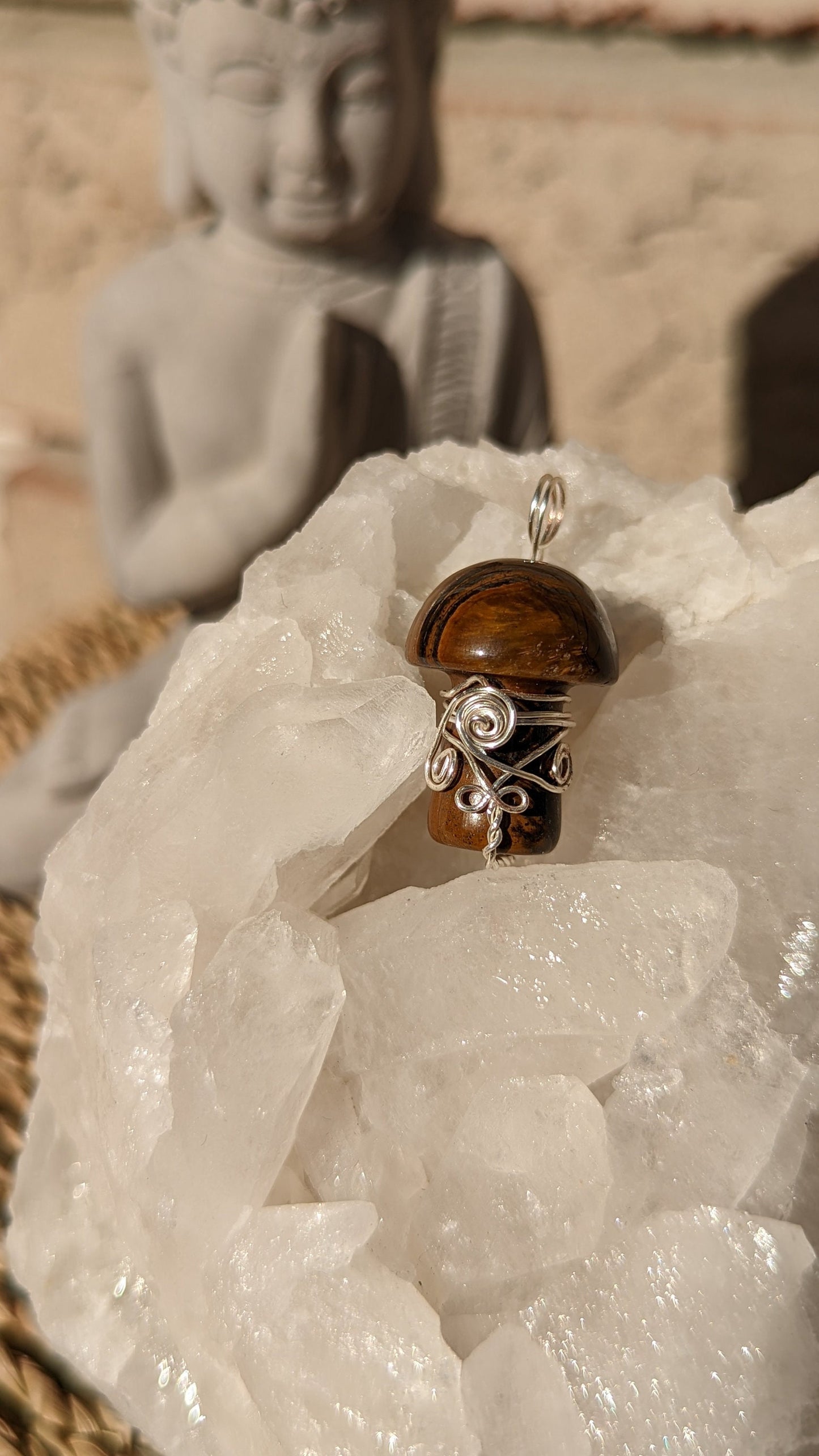 Tigers Eye Mushroom Pendant | Copper Wire Wrapped Necklaces | Crystal Necklace | Healing Jewelry |