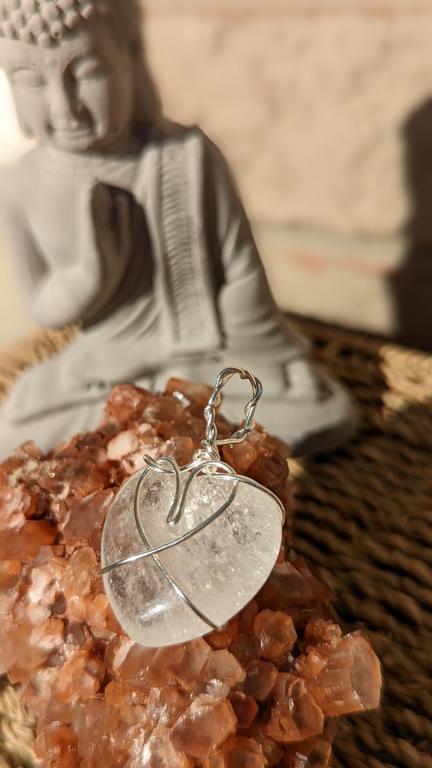 Quartz Heart Pendant | Silver Wire Wrapped Necklaces | Crystal Necklace | Healing Jewelry |