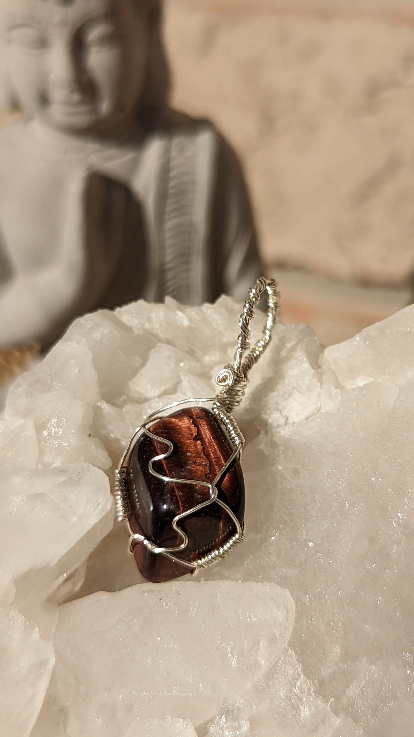 Red Tigers Eye Pendant | Silver Wire Wrapped Necklaces | Crystal Necklace | Healing Jewelry |