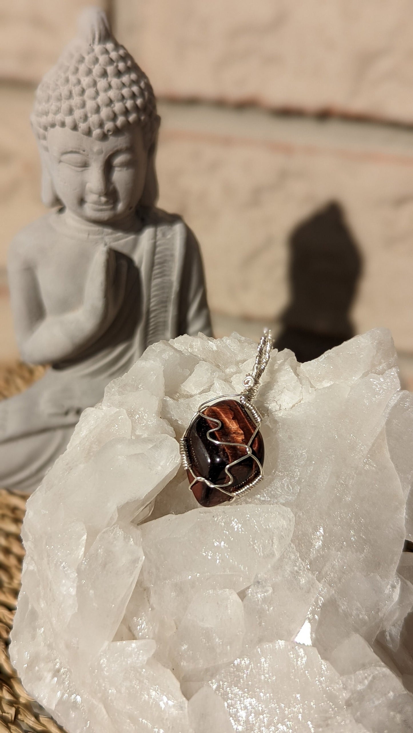 Red Tigers Eye Pendant | Silver Wire Wrapped Necklaces | Crystal Necklace | Healing Jewelry |