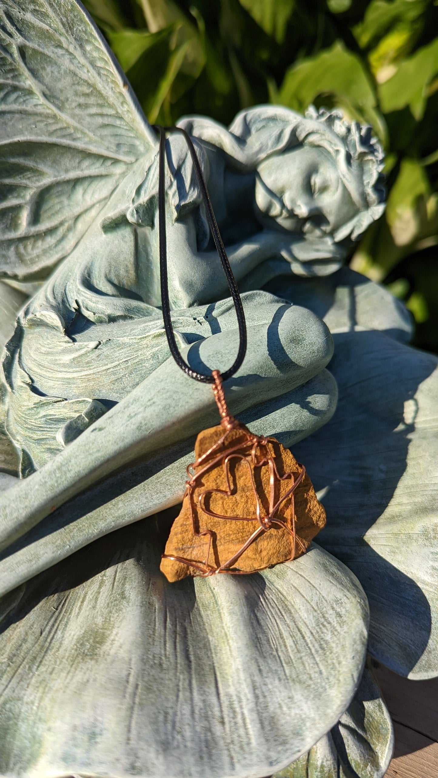 Tiger's Eye Flat Pendant | Copper Wire Wrapped Necklaces | Crystal Necklace | Healing Jewelry |