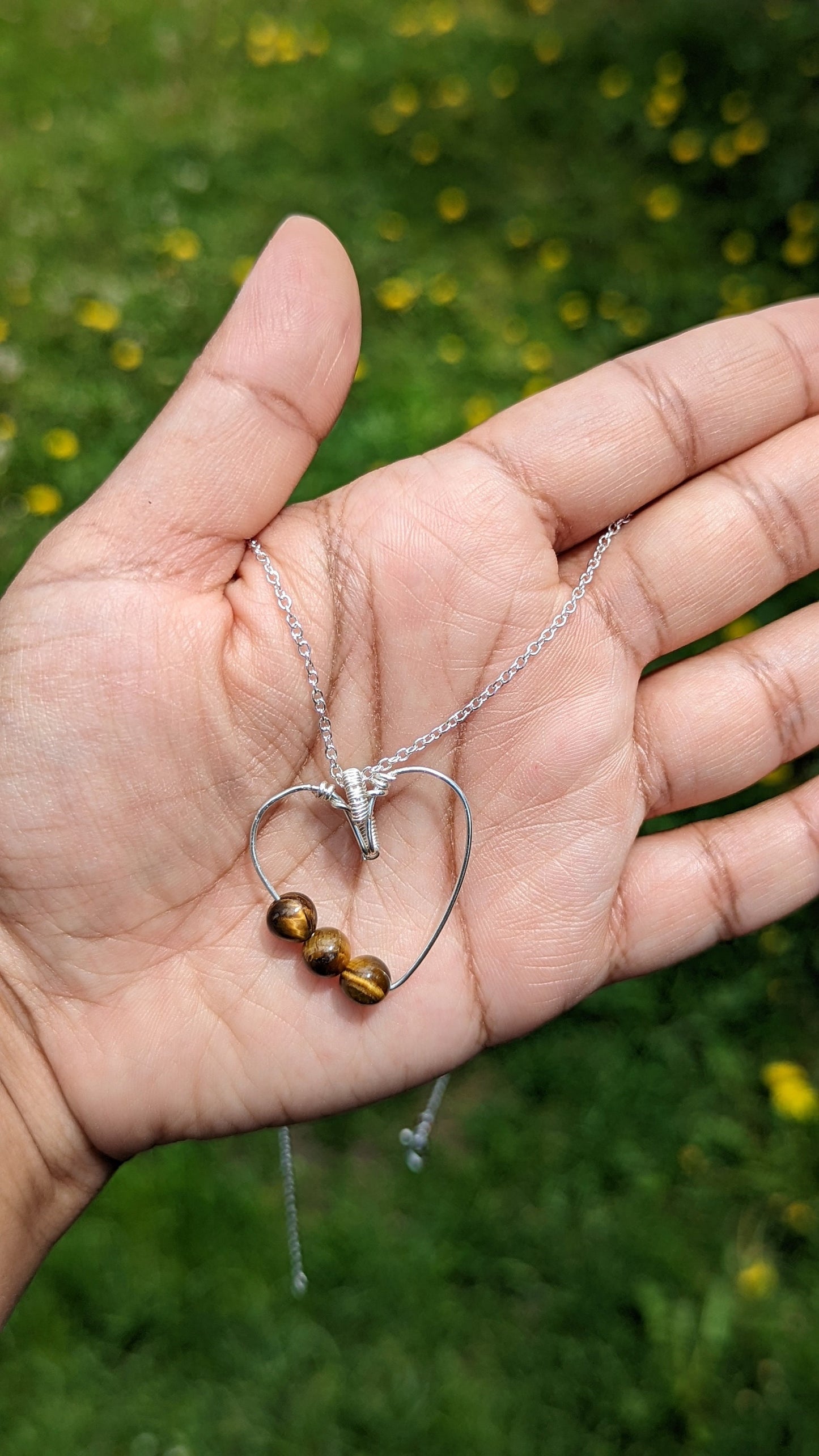 Tiger's Eye Heart Pendant | Silver Wire Wrapped Necklaces | Crystal Necklace | Healing Jewelry |