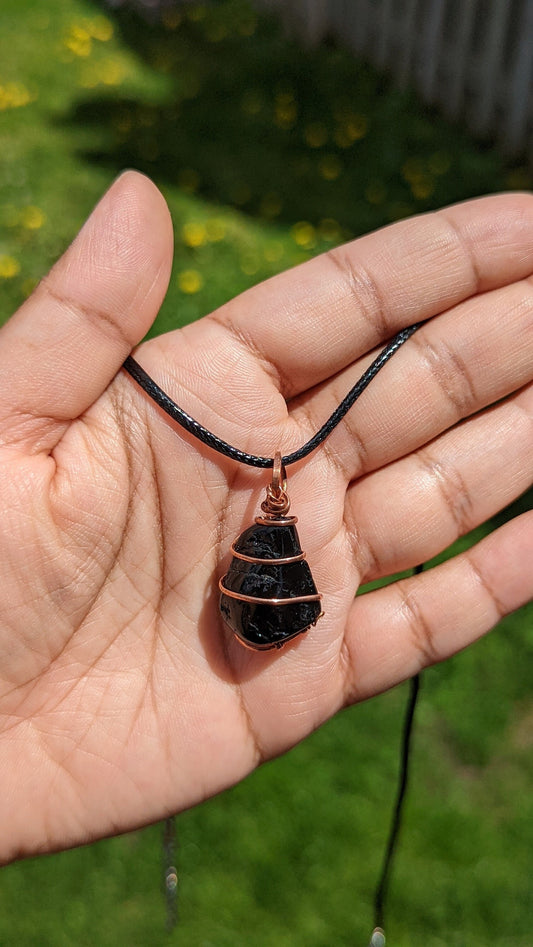 Shungite Pendant | Copper Wire Wrapped Necklaces | Crystal Necklace | Healing Jewelry |