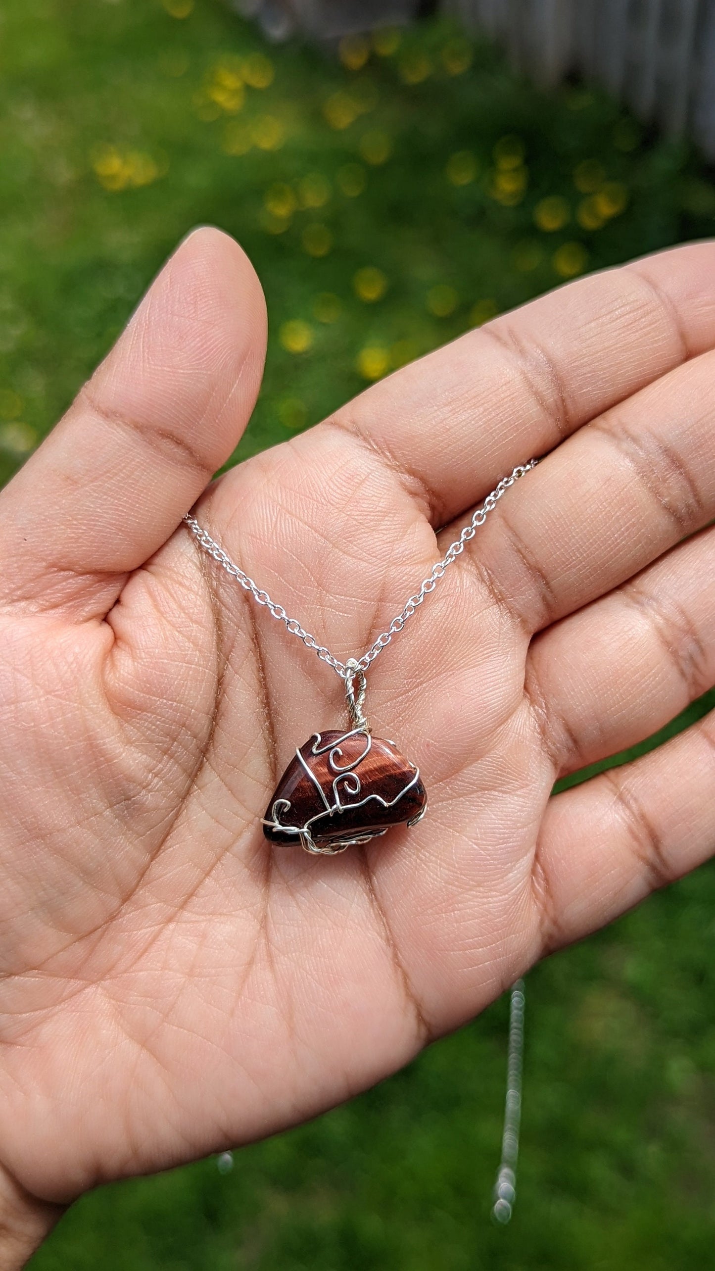 Red Tiger's Eye Pendant | Silver Wire Wrapped Necklaces | Crystal Necklace | Healing Jewelry |