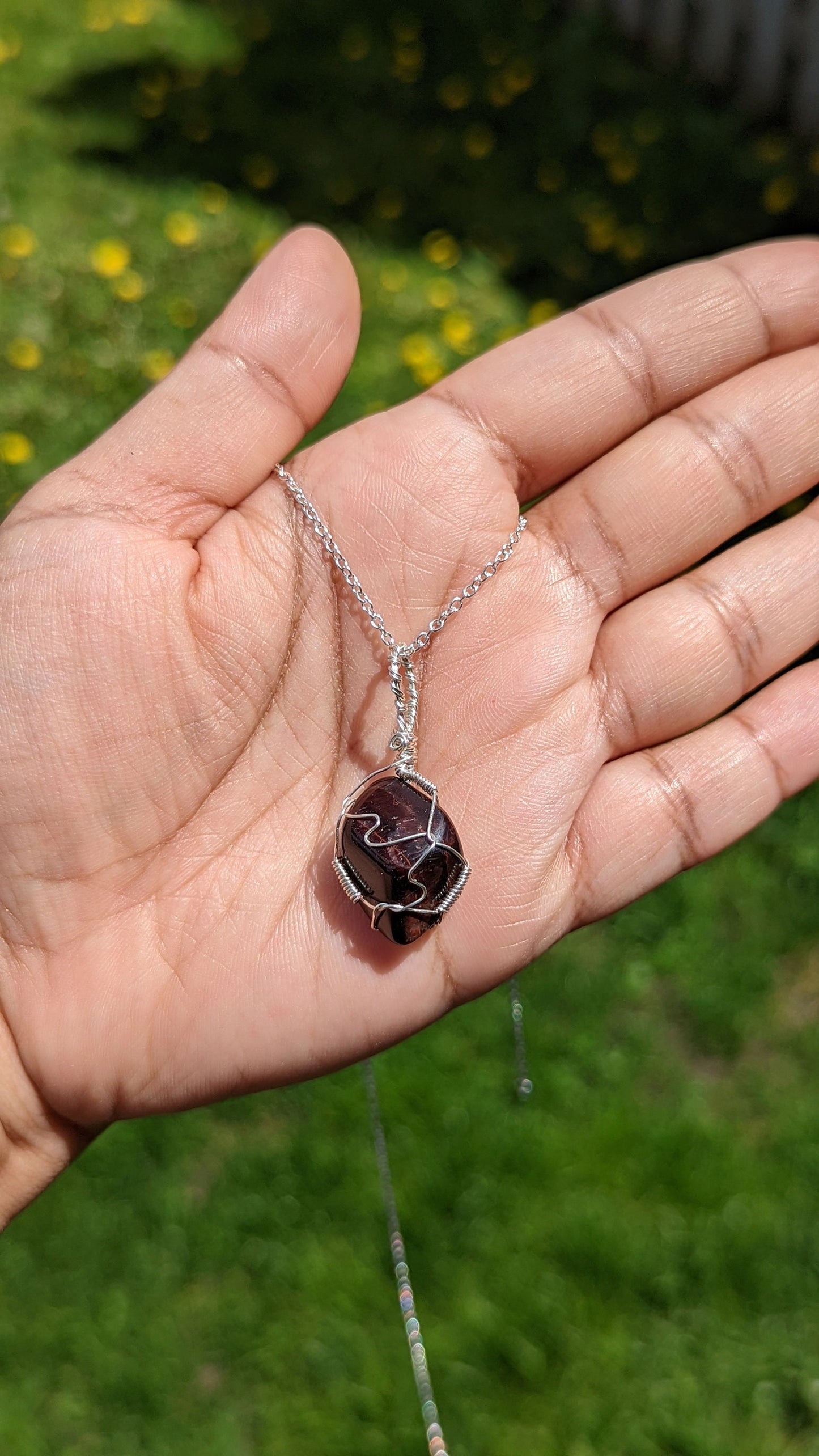 Red Tigers Eye Pendant | Silver Wire Wrapped Necklaces | Crystal Necklace | Healing Jewelry |