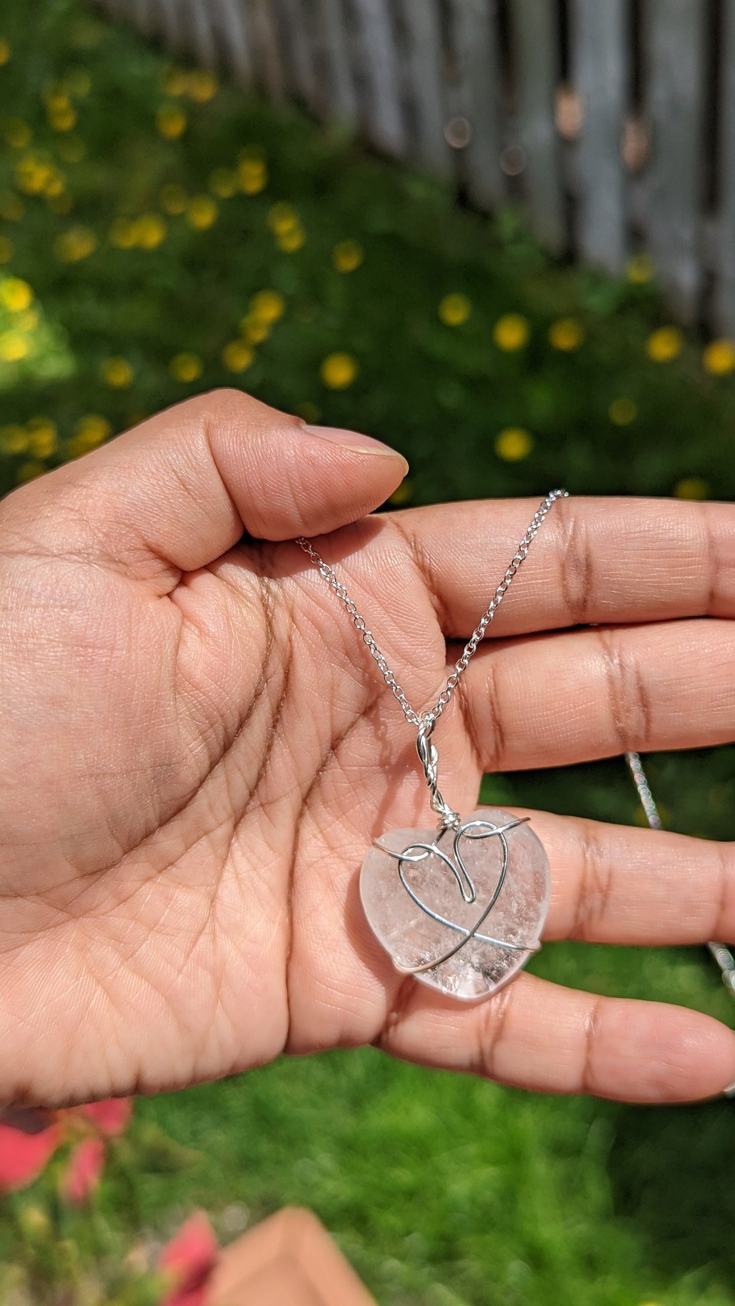 Quartz Heart Pendant | Silver Wire Wrapped Necklaces | Crystal Necklace | Healing Jewelry |