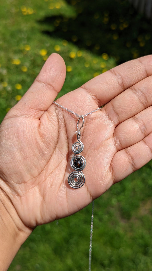 Black Onyx Abstract Pendant | Silver Wire Wrapped Necklaces | Crystal Necklace | Healing Jewelry |