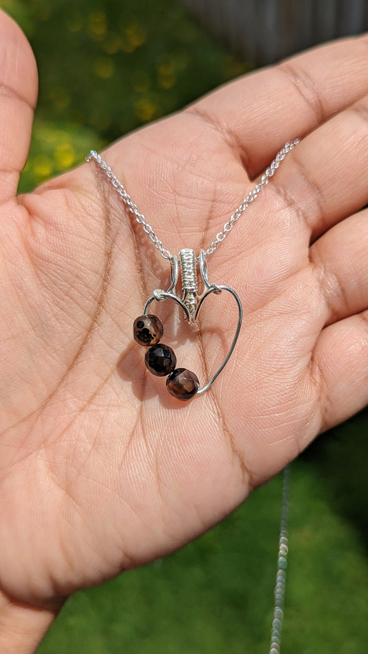 Onyx Beaded Heart Pendant || Silver Wire Wrapped Necklaces || Crystal Necklace || Healing Jewelry || Inspired Vibrations